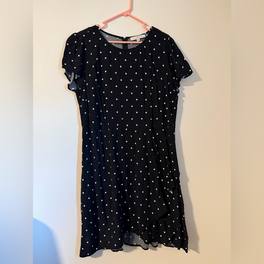 Loft Black Polka Dot Ruffle Dress